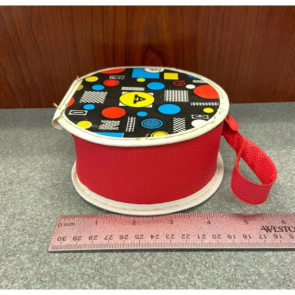 Vintage FAO Schwarz Round Small Purse Holder Pouch Geometric Squares Child Size